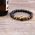 Load image into Gallery viewer, Tiger Eye Stone Bracelet for Men Brown and Silver 
