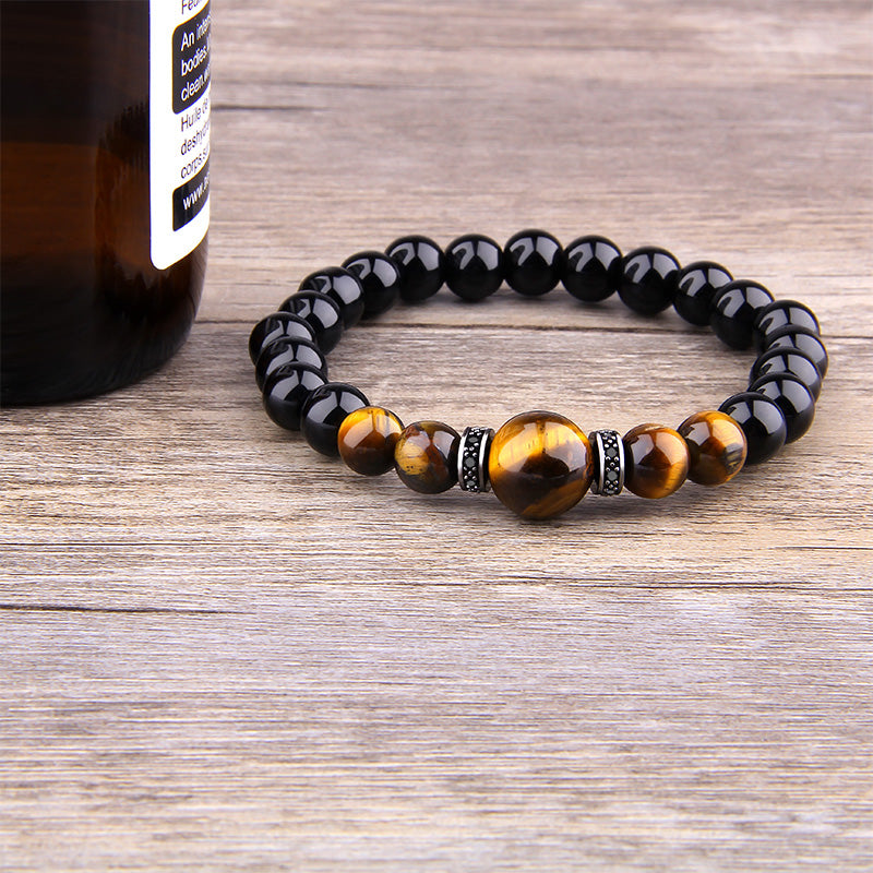 Tiger Eye Stone Bracelet for Men Brown and Silver 