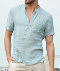 Load image into Gallery viewer, Men's Linen T-shirt V Neck light blue 
