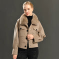 Load image into Gallery viewer, Wool Coat with Real Fur Collar Khaki
