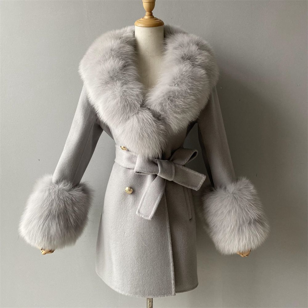 Cashmere Coat Real Fox Fur Collar