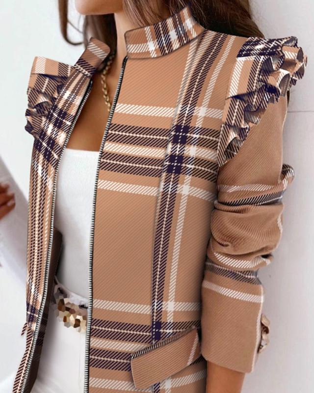 Women Jacket Ruffle and Plaid