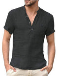 Load image into Gallery viewer, Men's Linen T-shirt V Neck Black
