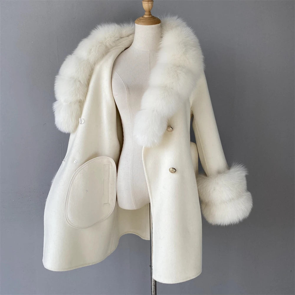 Cashmere Coat Real Fox Fur Collar